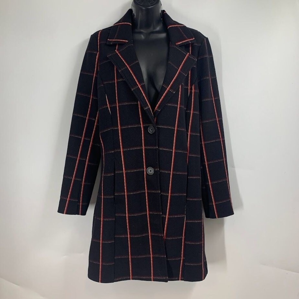 Avec Les Filles Black Plaid Coat Jacket Womens XS Collared Button Front